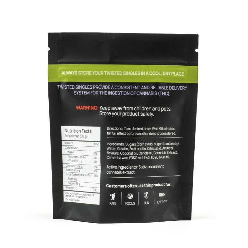 twisted extracts sour strawberry kiwi twisted singles sativa (160mg thc)